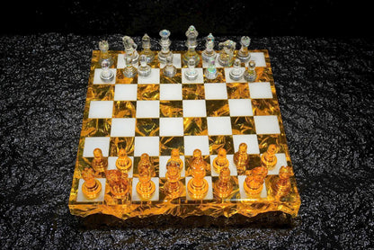 Golden Crystal Resin Chess Set Handmade Luxury Modern Chess Board Decorative Art Design