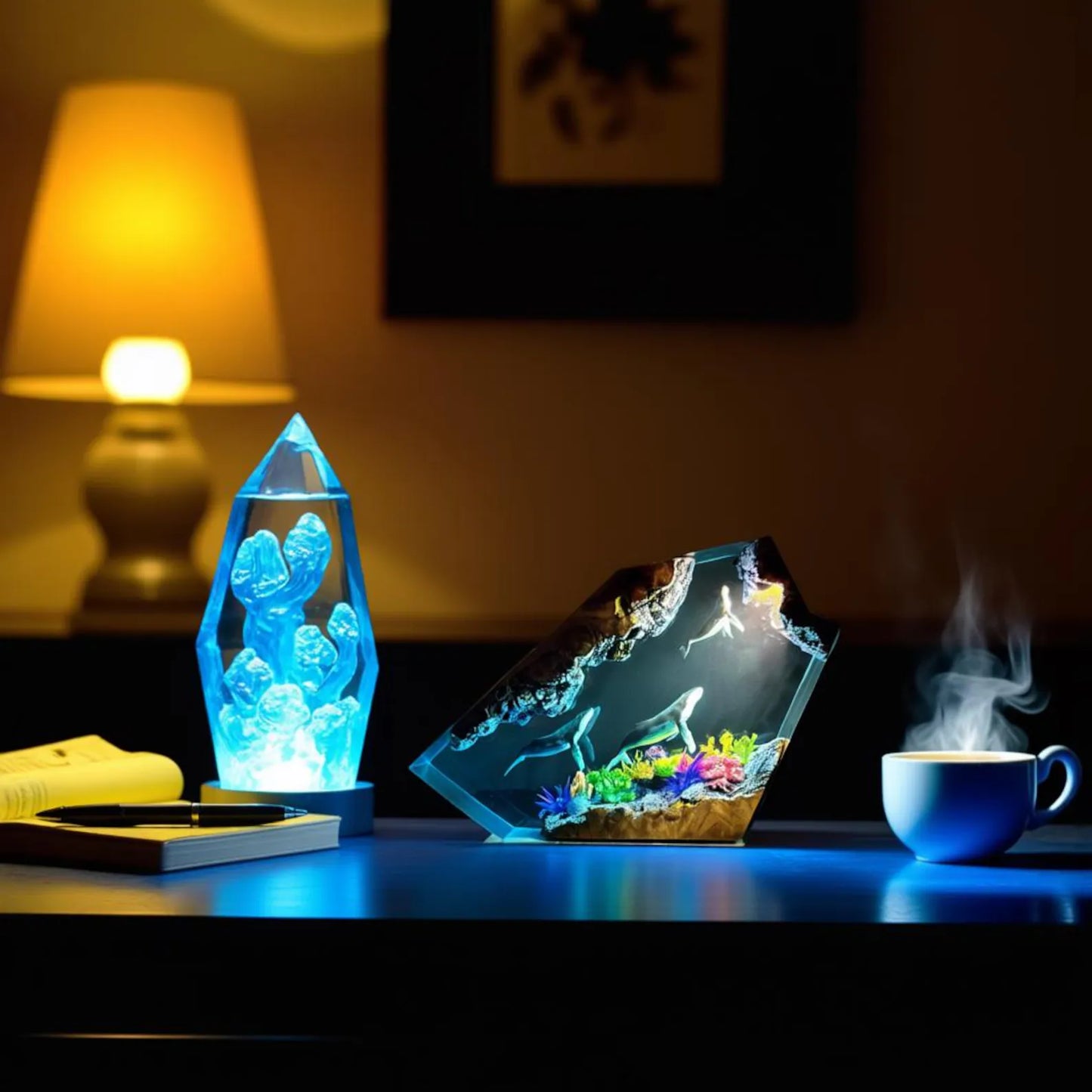 Handmade Humpback Whale Resin Lamp – Ocean Night Light and Coastal Decor