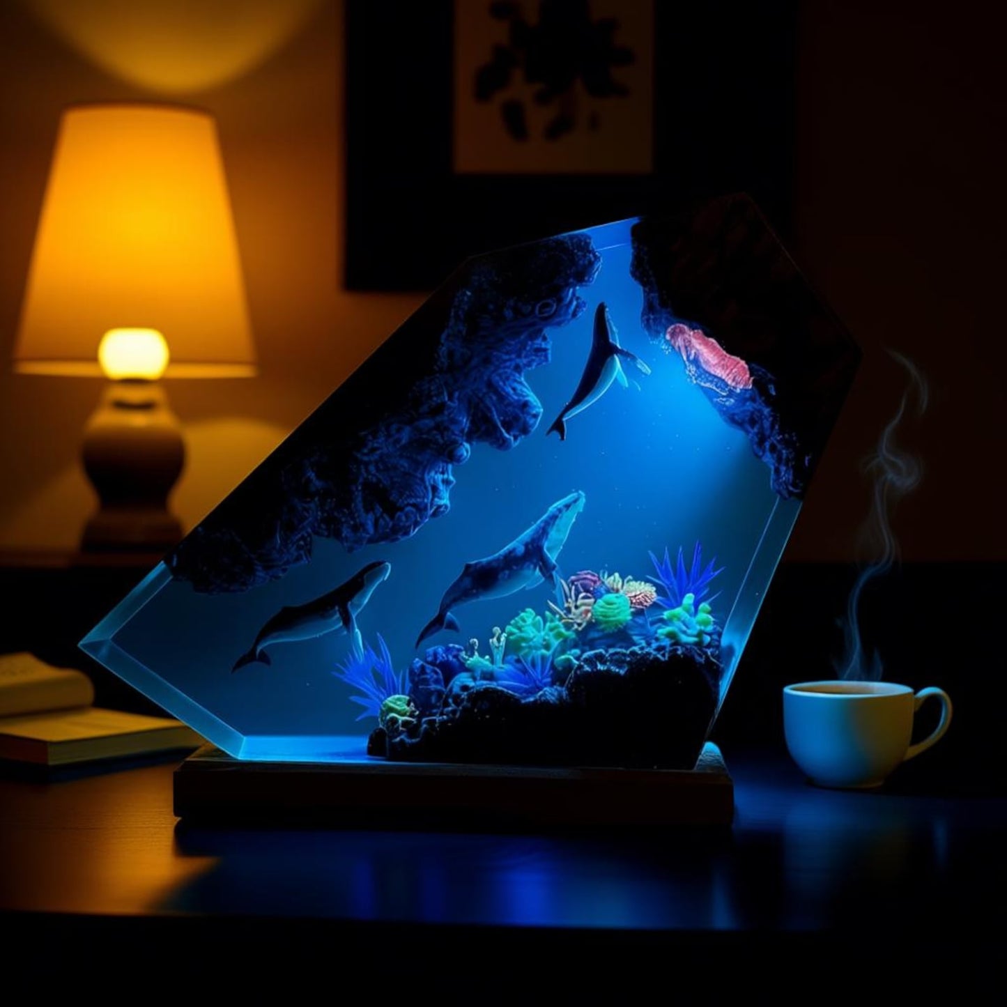 Handmade Humpback Whale Resin Lamp – Ocean Night Light and Coastal Decor