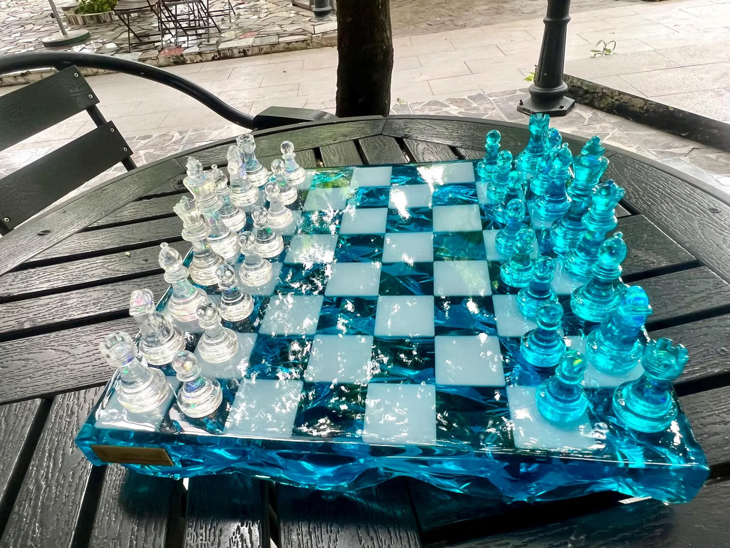 Handmade Ocean Epoxy Resin Chess Set – Luxury Personalized Decorative Wooden Chess Board Design