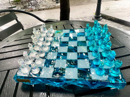 Handmade Ocean Epoxy Resin Chess Set – Luxury Personalized Decorative Wooden Chess Board Design