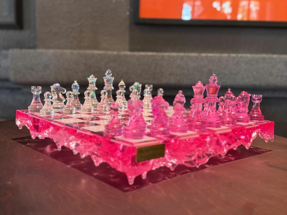 Rose Crystal Resin Chess Set Handmade Luxury Floral Epoxy Chess Board Home Decor Design
