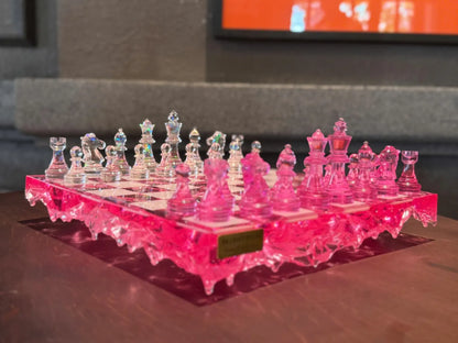 Rose Crystal Resin Chess Set Handmade Luxury Floral Epoxy Chess Board Home Decor Design