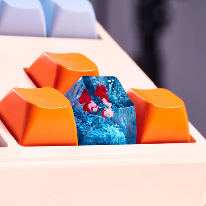 Blue Betta Fish Artisan Keycap, Handmade Resin SA Profile Keycap for Custom Mechanical Keyboard Setup