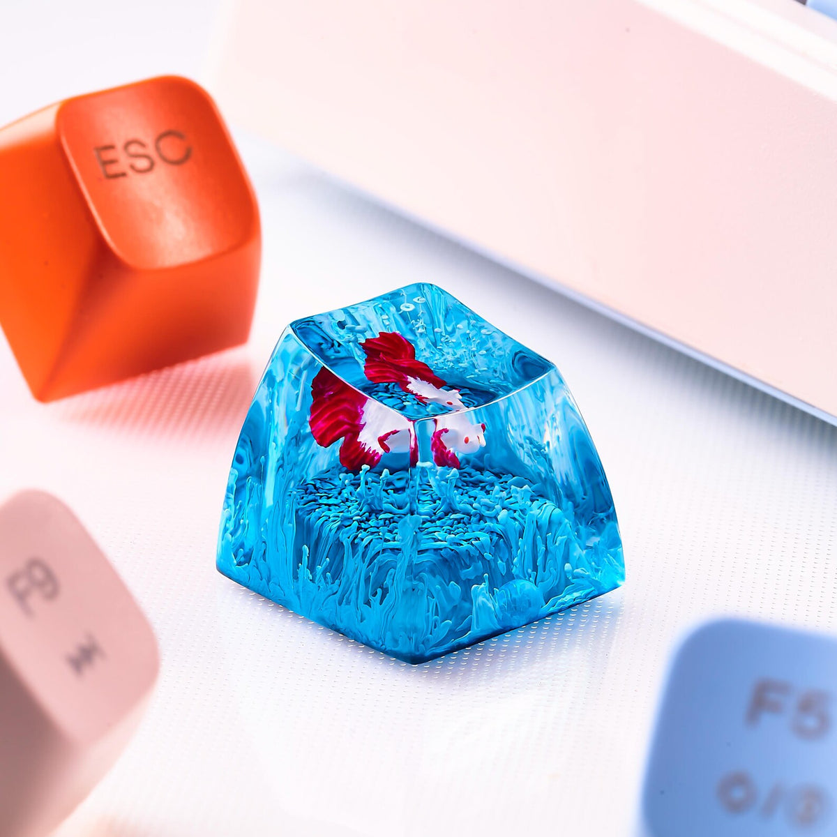 Blue Betta Fish Artisan Keycap, Handmade Resin SA Profile Keycap for Custom Mechanical Keyboard Setup