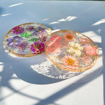 Handmade Pressed Flower Resin Coaster, Real Floral Botanical Decor, Gold Foil Drink Coaster, Personalized