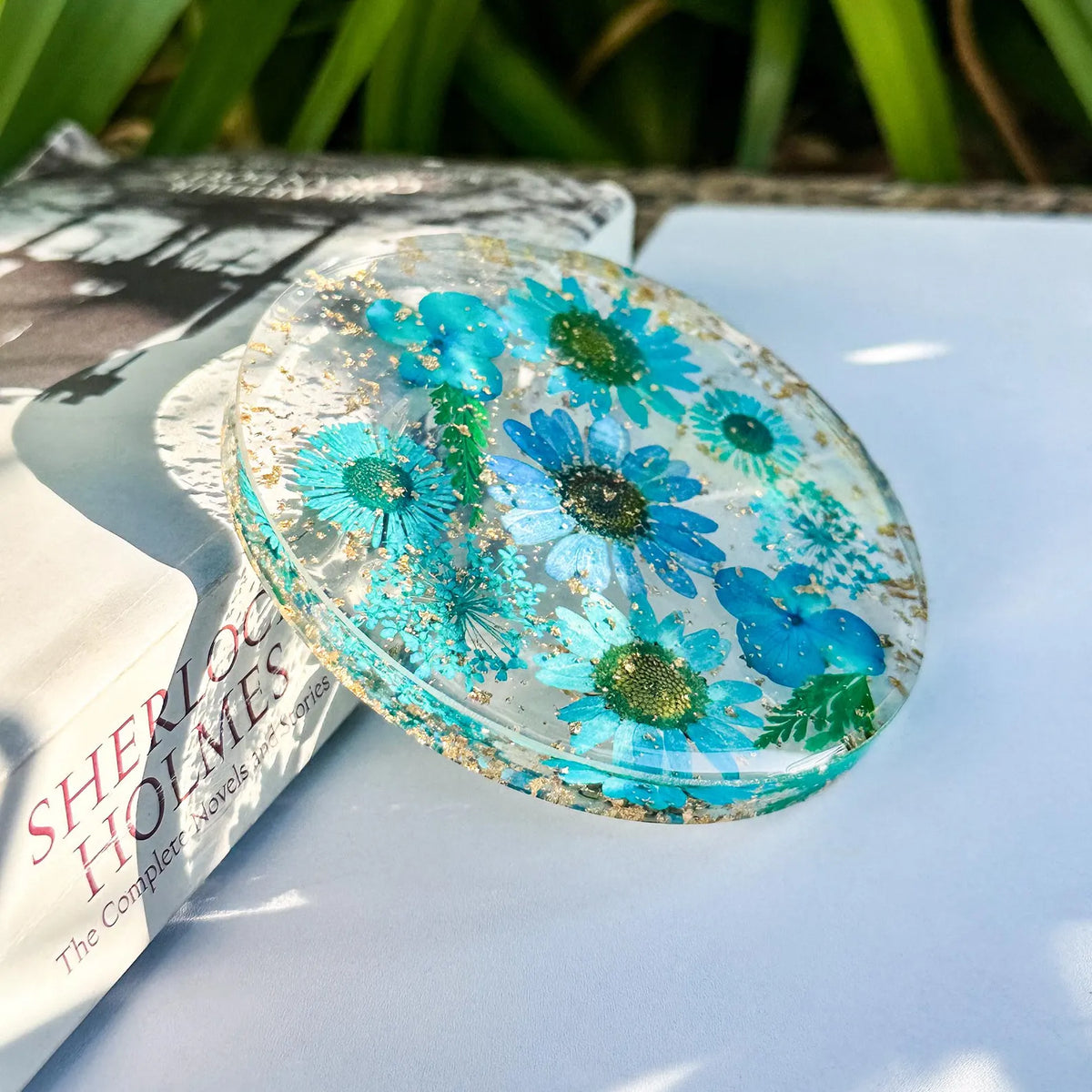 Handmade Pressed Flower Resin Coaster, Real Floral Botanical Decor, Gold Foil Drink Coaster, Personalized