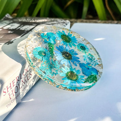 Handmade Pressed Flower Resin Coaster, Real Floral Botanical Decor, Gold Foil Drink Coaster, Personalized