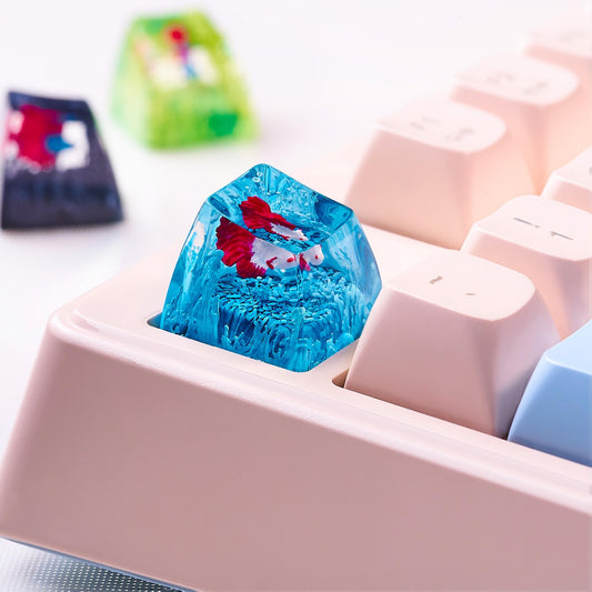 Blue Betta Fish Artisan Keycap, Handmade Resin SA Profile Keycap for Custom Mechanical Keyboard Setup