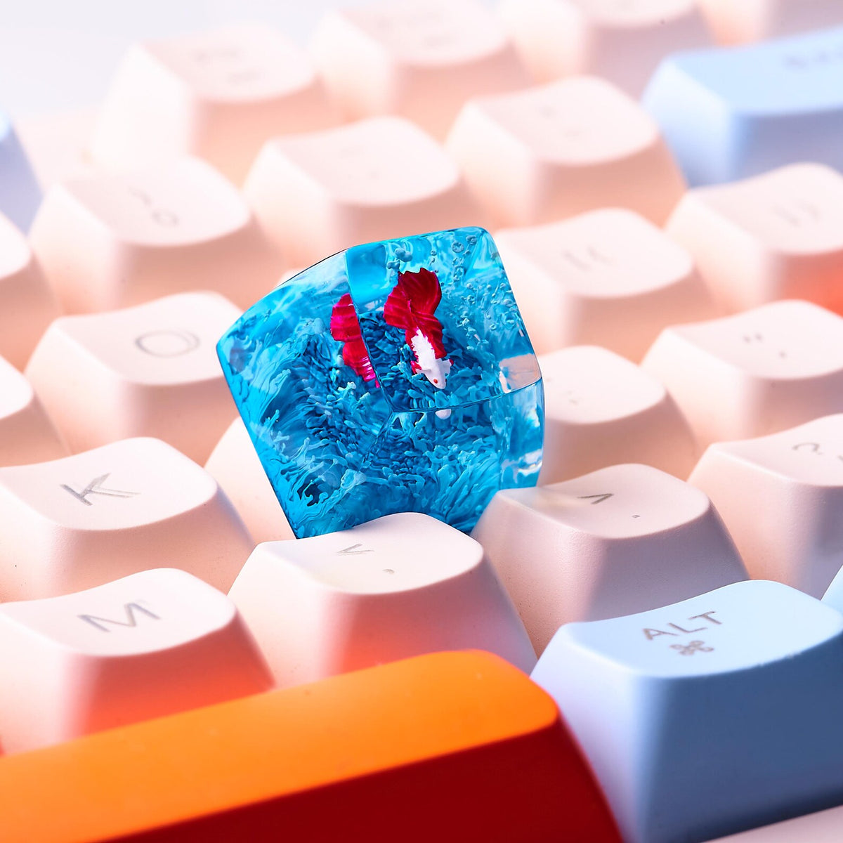 Blue Betta Fish Artisan Keycap, Handmade Resin SA Profile Keycap for Custom Mechanical Keyboard Setup
