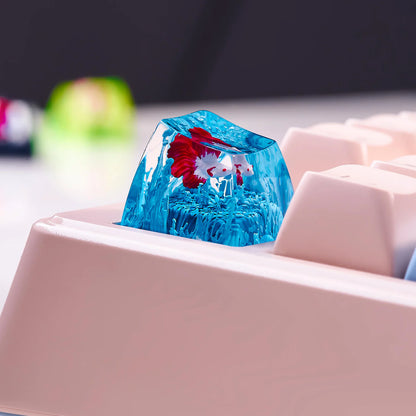 Blue Betta Fish Artisan Keycap, Handmade Resin SA Profile Keycap for Custom Mechanical Keyboard Setup
