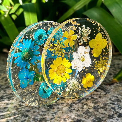 Handmade Pressed Flower Resin Coaster, Real Floral Botanical Decor, Gold Foil Drink Coaster, Personalized