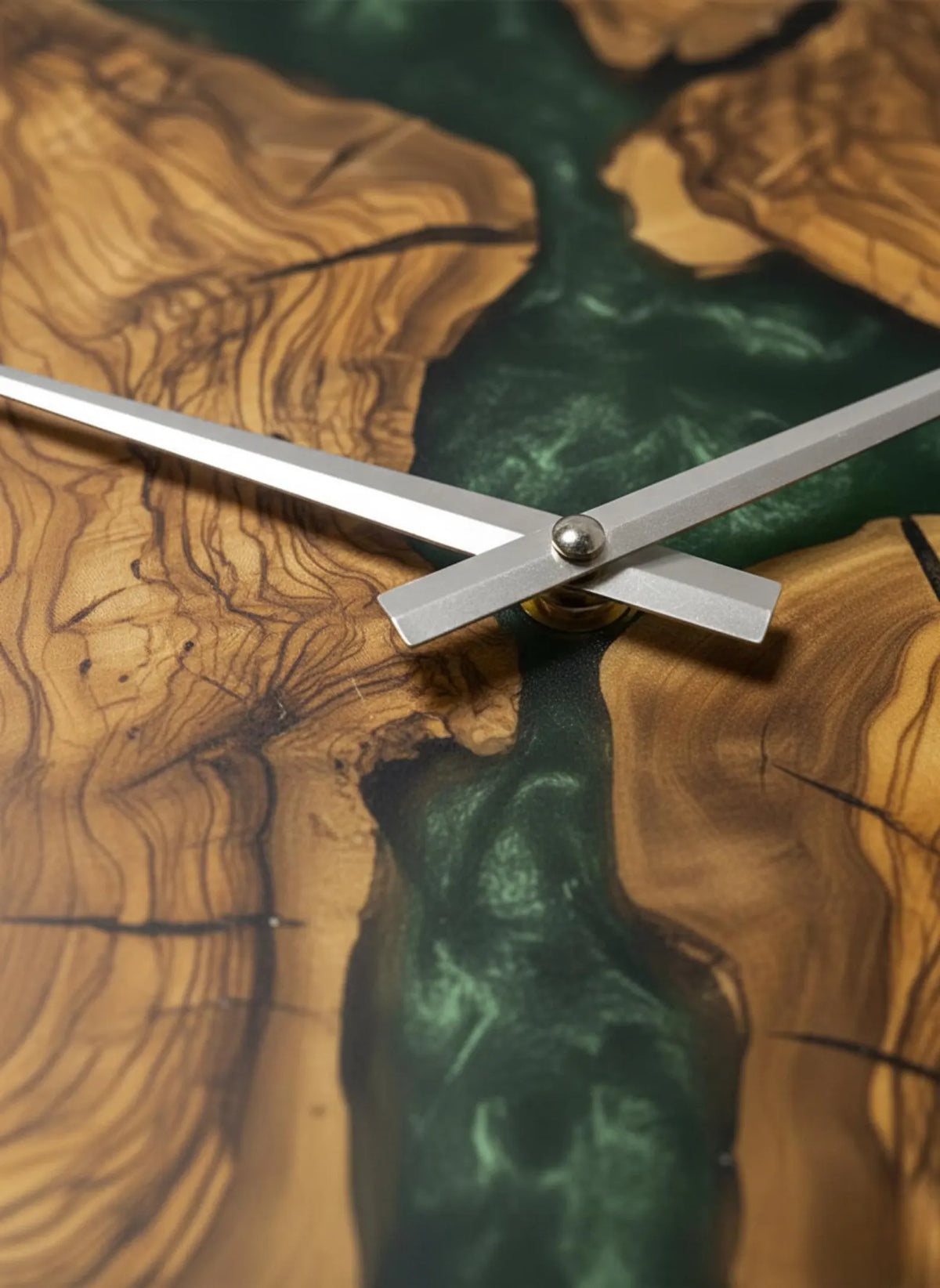 Handcrafted Olive Wood Resin Wall Clock, Green Epoxy Live Edge Rustic Modern Home Decor