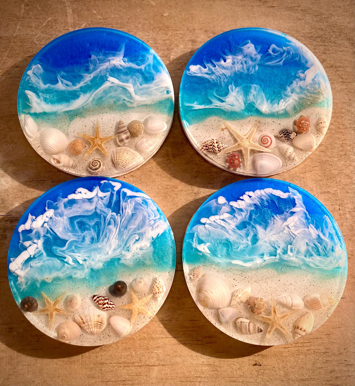 Ocean Resin Coasters, Handmade Seashell Beach Coasters, Coastal Table Decor, Unique Home Decoration