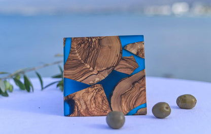 Olive Wood Resin Coaster, Handmade Epoxy Drink Coaster, Rustic Coffee Table Decor, Kitchen Home Accent
