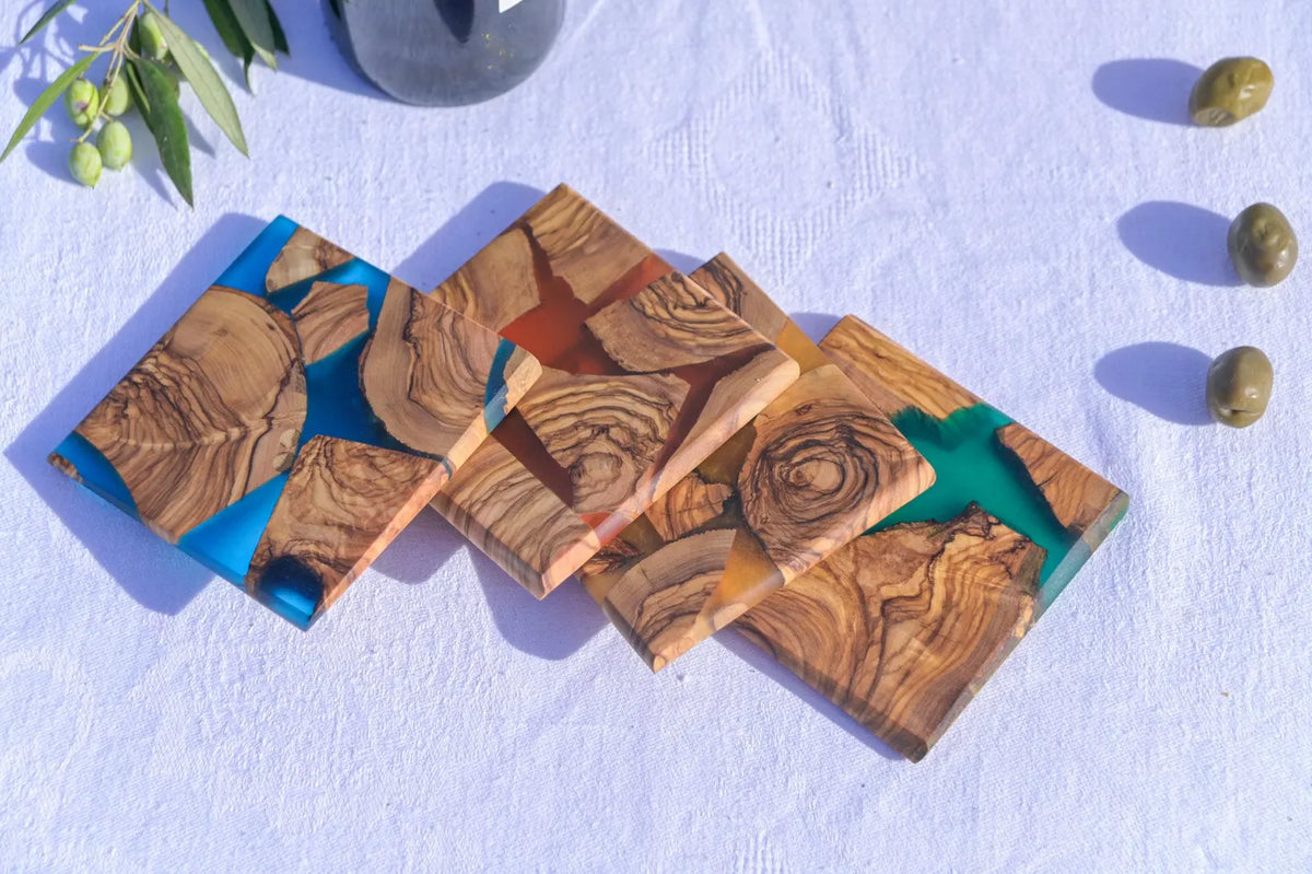 Olive Wood Resin Coaster, Handmade Epoxy Drink Coaster, Rustic Coffee Table Decor, Kitchen Home Accent