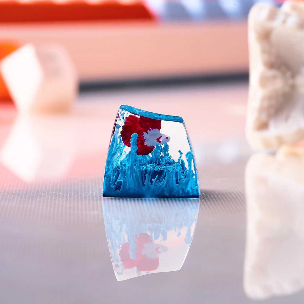 Blue Betta Fish Artisan Keycap, Handmade Resin SA Profile Keycap for Custom Mechanical Keyboard Setup