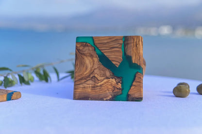Olive Wood Resin Coaster, Handmade Epoxy Drink Coaster, Rustic Coffee Table Decor, Kitchen Home Accent