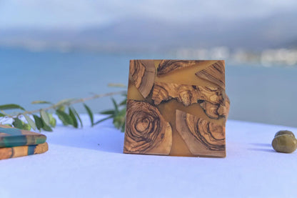 Olive Wood Resin Coaster, Handmade Epoxy Drink Coaster, Rustic Coffee Table Decor, Kitchen Home Accent
