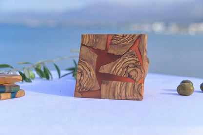 Olive Wood Resin Coaster, Handmade Epoxy Drink Coaster, Rustic Coffee Table Decor, Kitchen Home Accent
