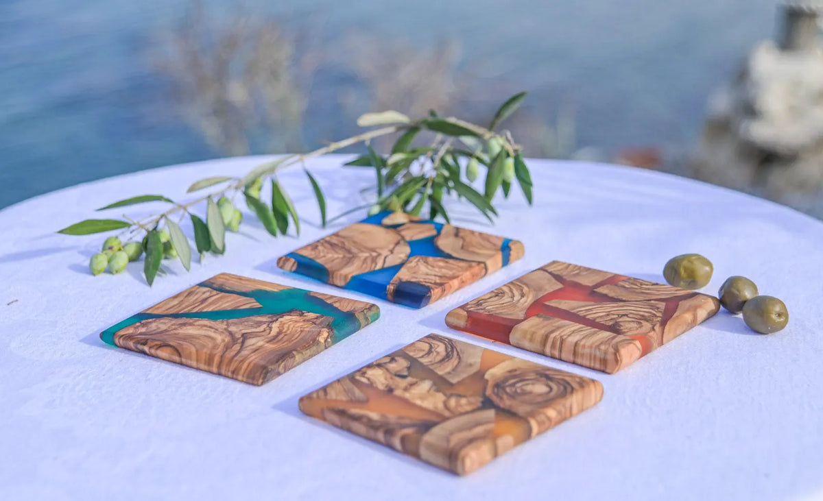 Olive Wood Resin Coaster, Handmade Epoxy Drink Coaster, Rustic Coffee Table Decor, Kitchen Home Accent