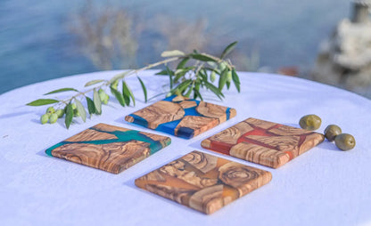 Olive Wood Resin Coaster, Handmade Epoxy Drink Coaster, Rustic Coffee Table Decor, Kitchen Home Accent