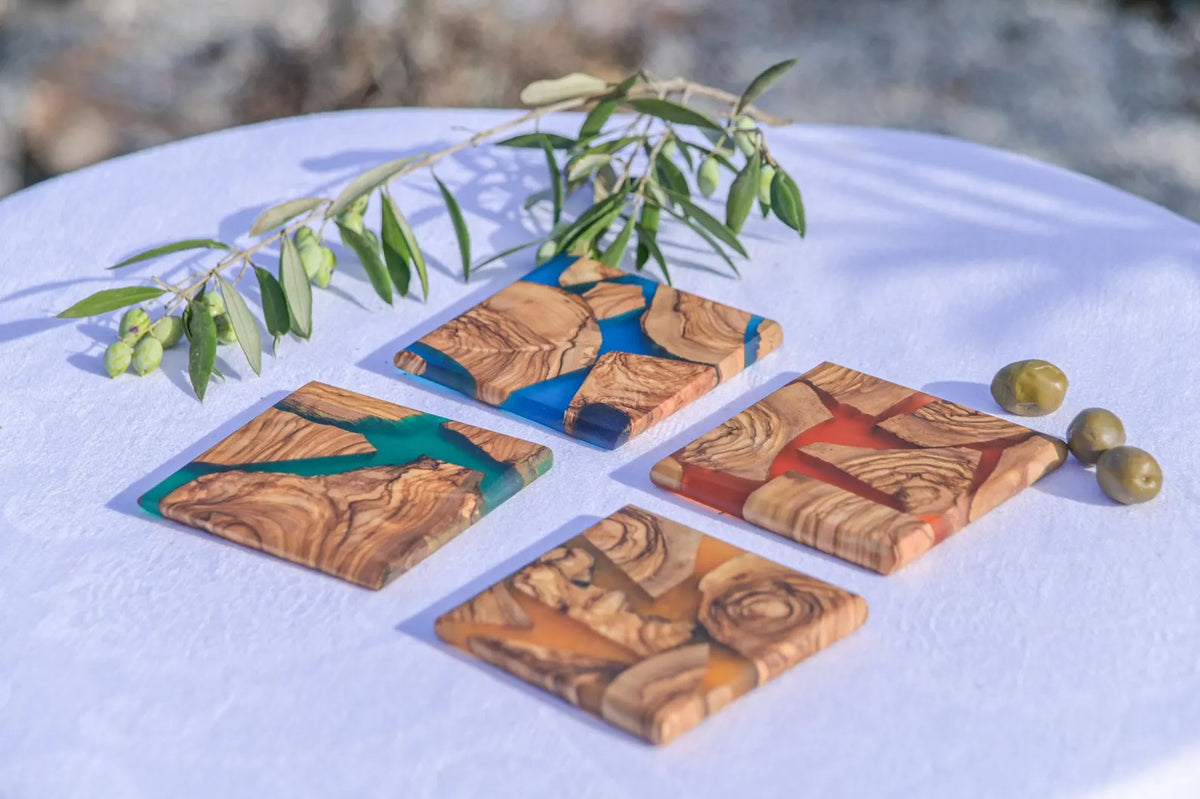 Olive Wood Resin Coaster, Handmade Epoxy Drink Coaster, Rustic Coffee Table Decor, Kitchen Home Accent