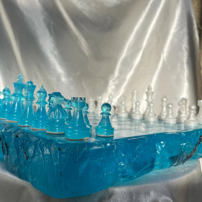 Handmade Luminous Resin Chess Set with Modern Crystal Pieces and Artistic Game Design