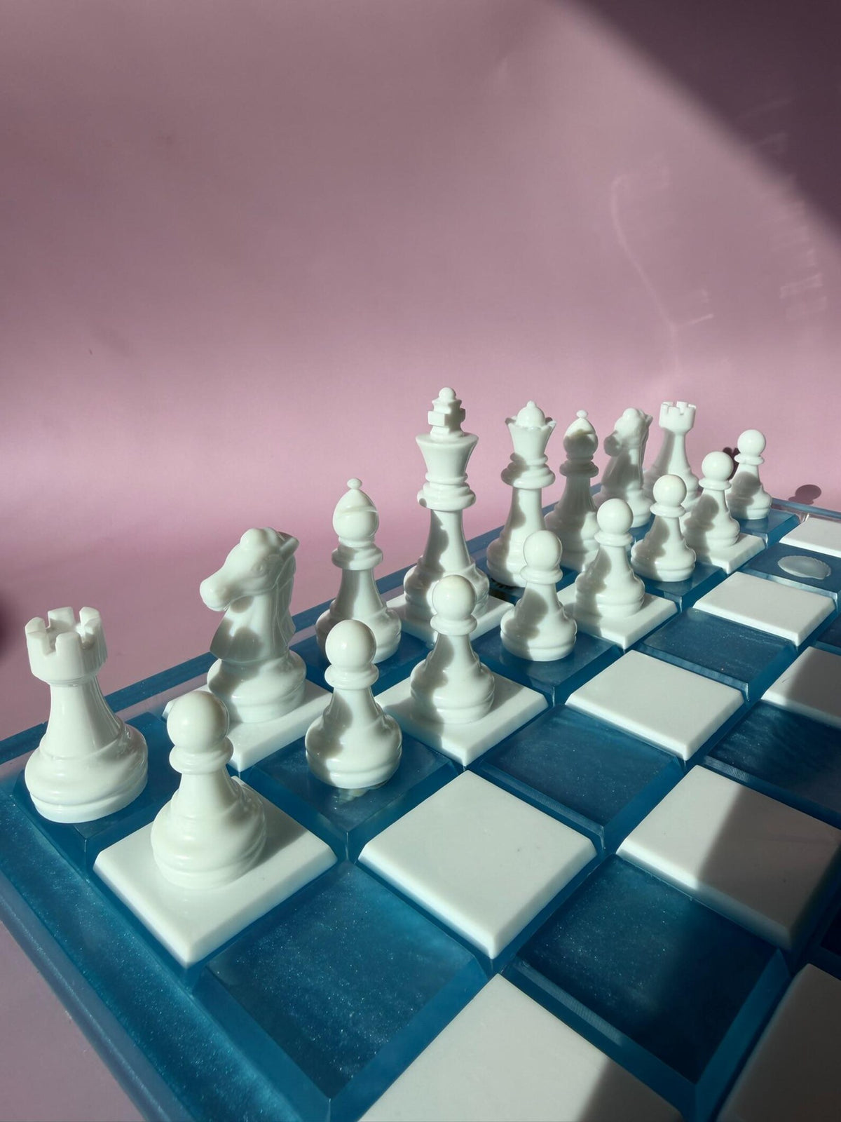 Unique Handmade Ocean Resin Chess Set with Luxury Epoxy Board and Artistic Wave Design
