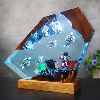 Ocean Resin Lamp Sea Turtle LED Night Light Underwater Epoxy Marine Decor Ocean Scene