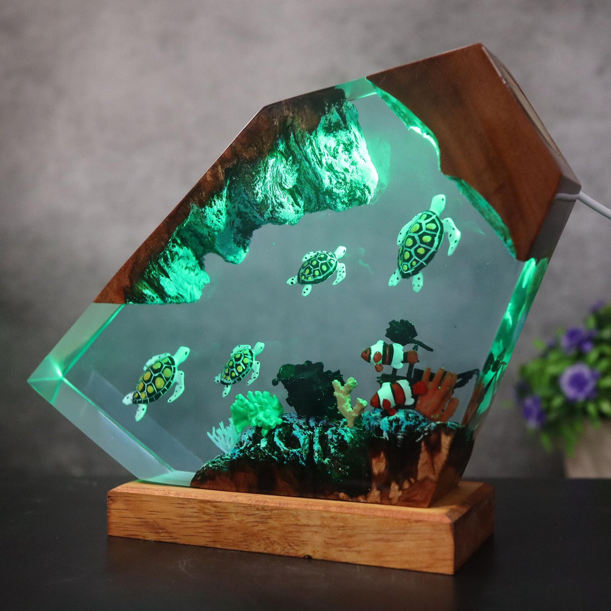 Ocean Resin Lamp Sea Turtle LED Night Light Underwater Epoxy Marine Decor Ocean Scene