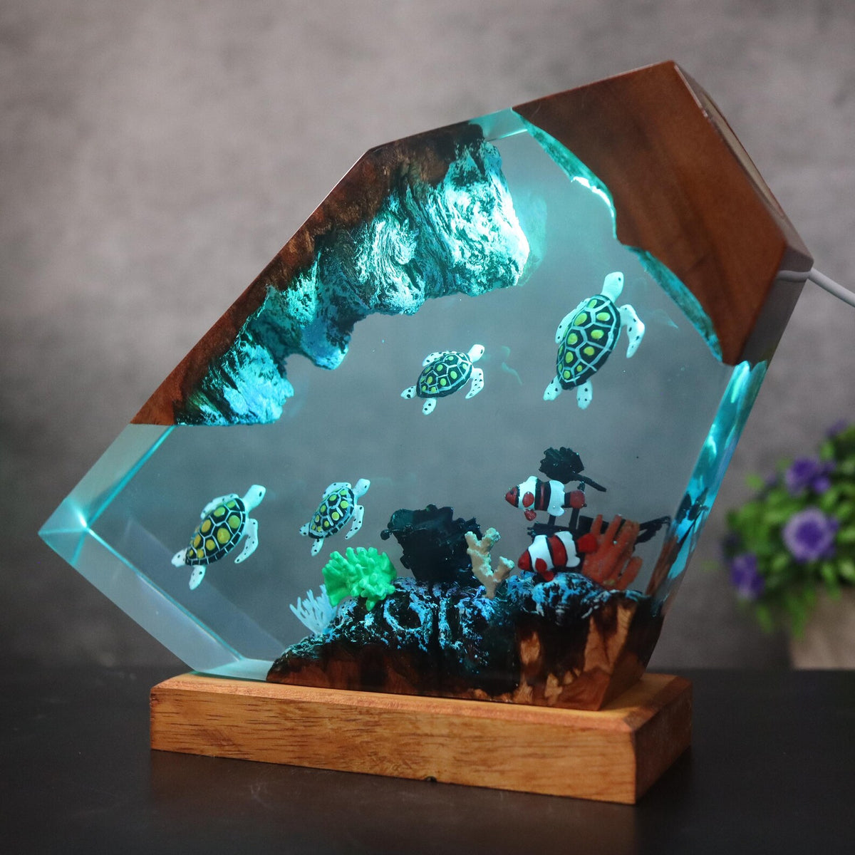 Ocean Resin Lamp Sea Turtle LED Night Light Underwater Epoxy Marine Decor Ocean Scene