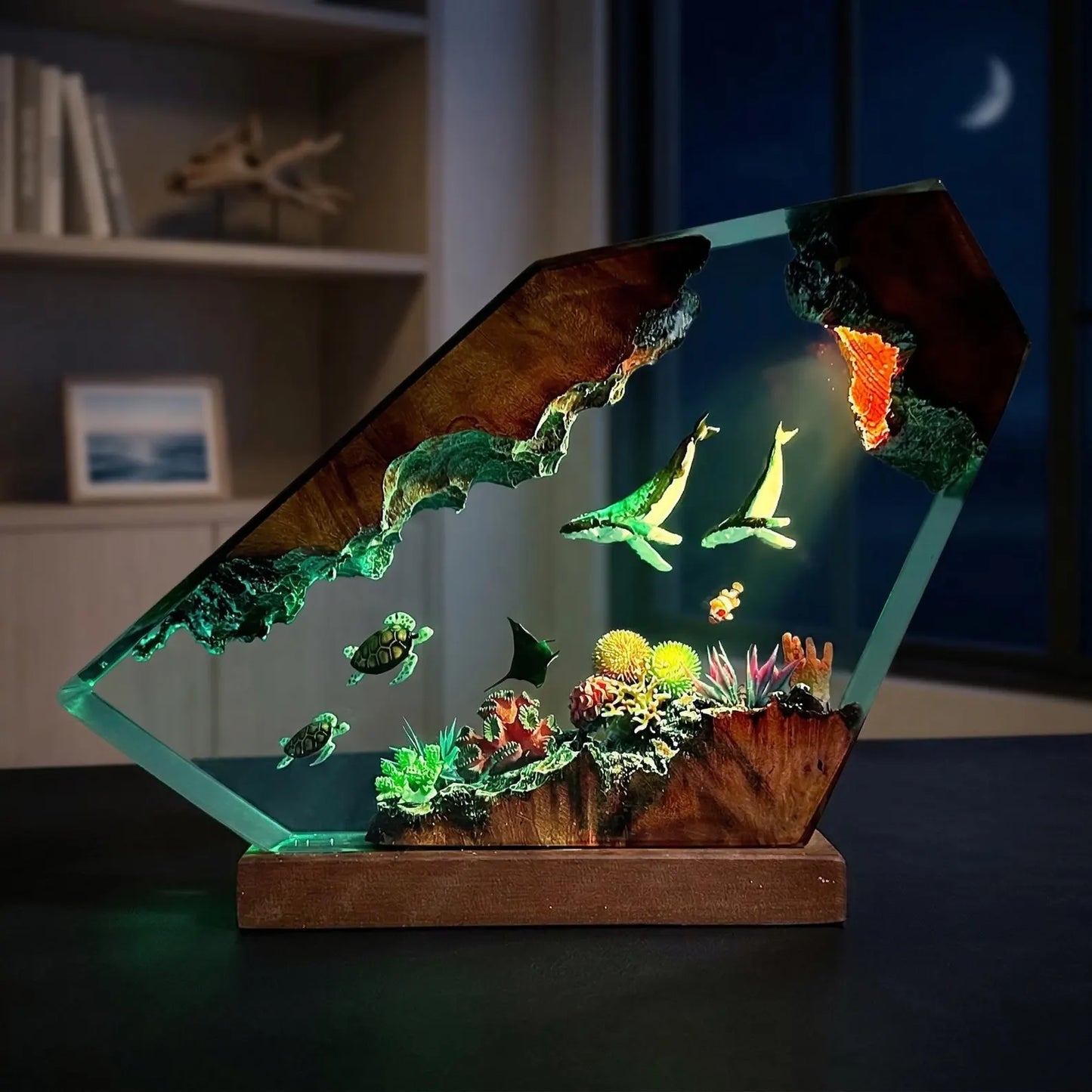 Handmade Humpback Whale & Sea Turtle Resin Lamp – Ocean Night Light Decor