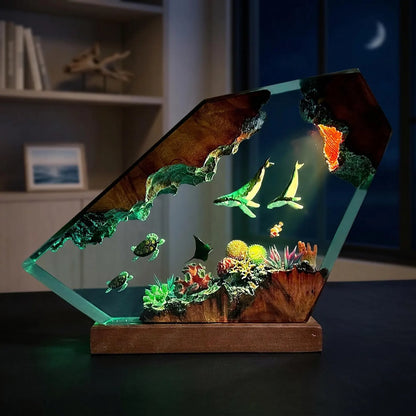 Handmade Humpback Whale & Sea Turtle Resin Lamp – Ocean Night Light Decor