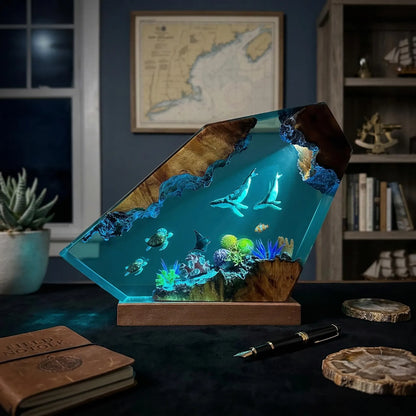 Handmade Humpback Whale & Sea Turtle Resin Lamp – Ocean Night Light Decor