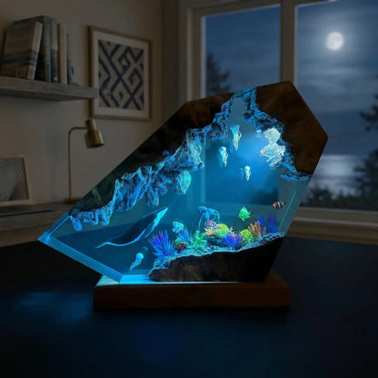 Handmade Humpback Whale & Sea Turtle Resin Lamp – Ocean Night Light Decor