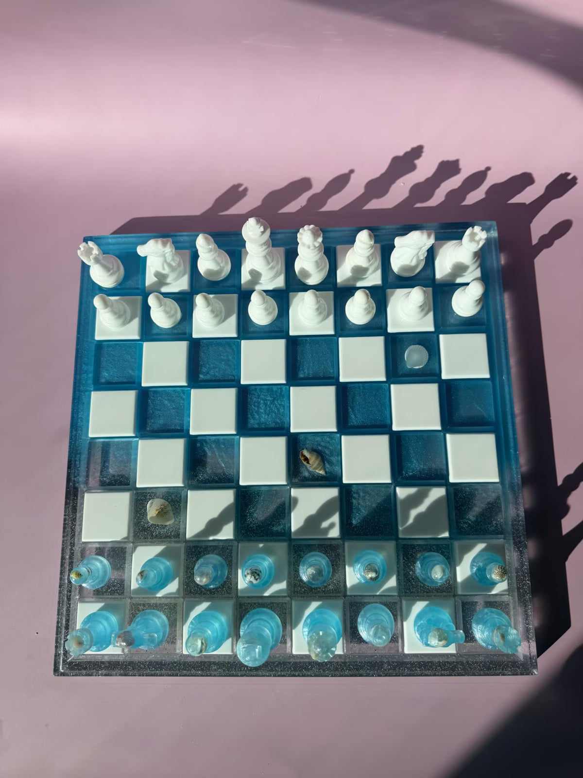Unique Handmade Ocean Resin Chess Set with Luxury Epoxy Board and Artistic Wave Design