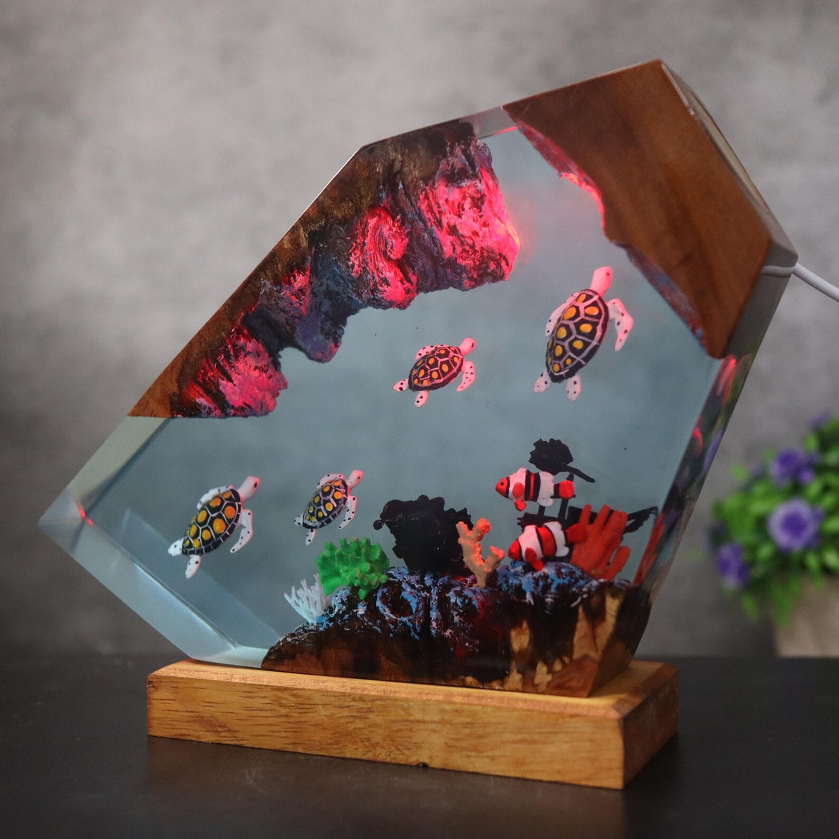 Ocean Resin Lamp Sea Turtle LED Night Light Underwater Epoxy Marine Decor Ocean Scene