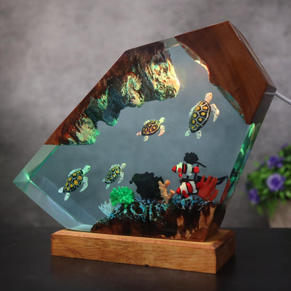Ocean Resin Lamp Sea Turtle LED Night Light Underwater Epoxy Marine Decor Ocean Scene