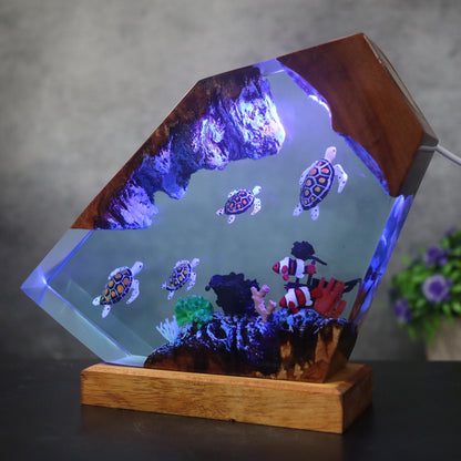 Ocean Resin Lamp Sea Turtle LED Night Light Underwater Epoxy Marine Decor Ocean Scene
