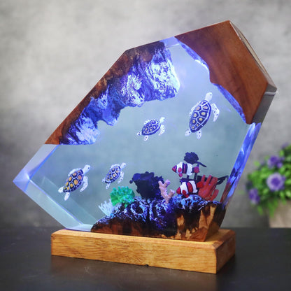 Ocean Resin Lamp Sea Turtle LED Night Light Underwater Epoxy Marine Decor Ocean Scene