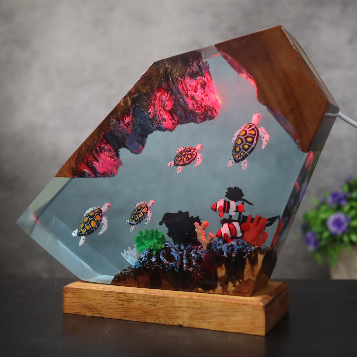 Ocean Resin Lamp Sea Turtle LED Night Light Underwater Epoxy Marine Decor Ocean Scene