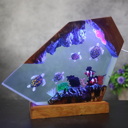 Ocean Resin Lamp Sea Turtle LED Night Light Underwater Epoxy Marine Decor Ocean Scene