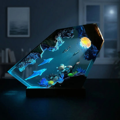 Mermaid Ocean Resin Lamp, Handmade Epoxy Night Light, Coastal Table Decor, Beach House Art