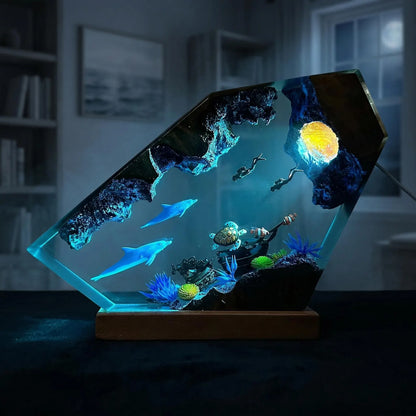 Mermaid Ocean Resin Lamp, Handmade Epoxy Night Light, Coastal Table Decor, Beach House Art