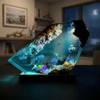 Mermaid Ocean Resin Lamp, Handmade Epoxy Night Light, Coastal Table Decor, Beach House Art