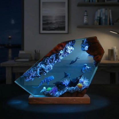 Mermaid Ocean Resin Lamp, Handmade Epoxy Night Light, Coastal Table Decor, Beach House Art