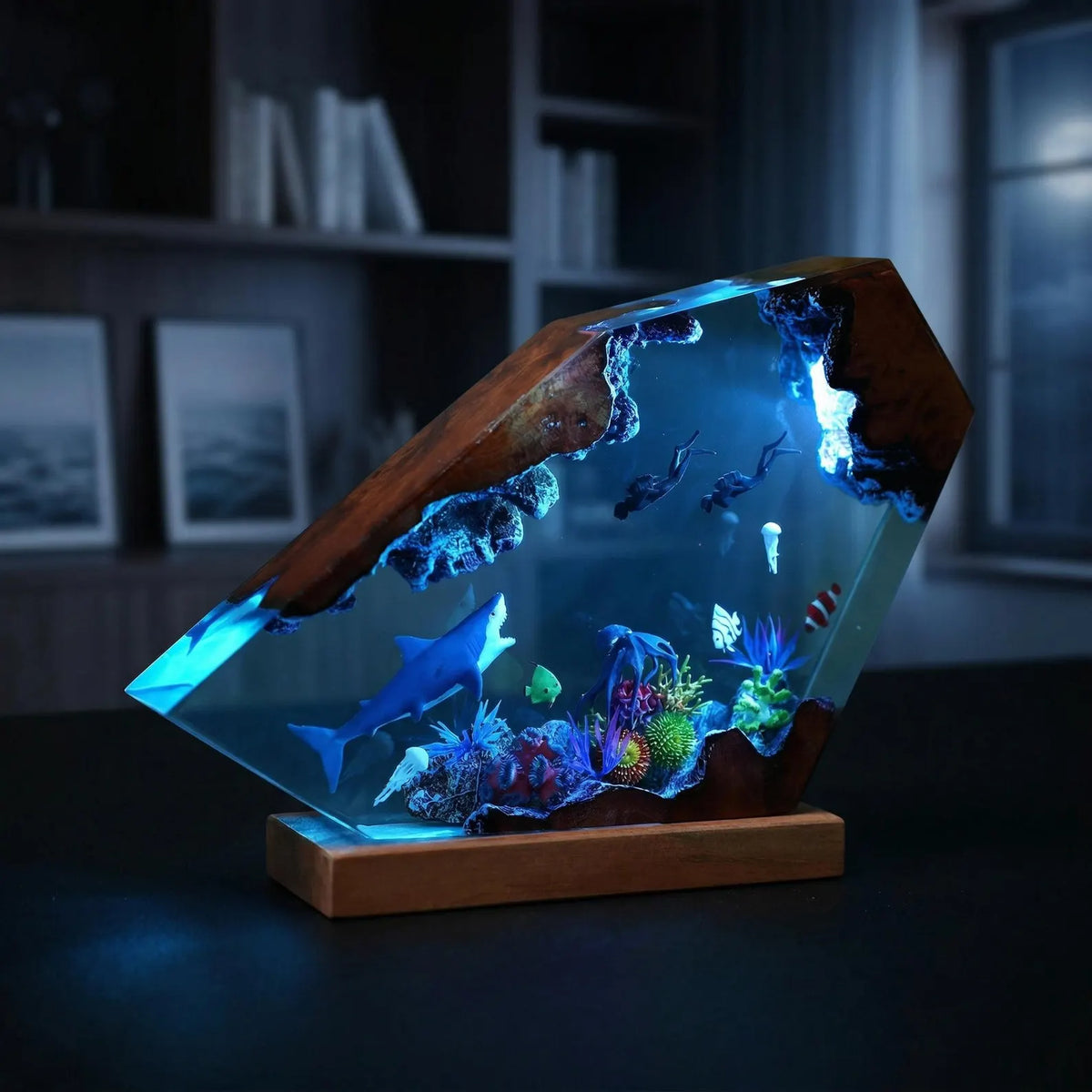 Mermaid Ocean Resin Lamp, Handmade Epoxy Night Light, Coastal Table Decor, Beach House Art