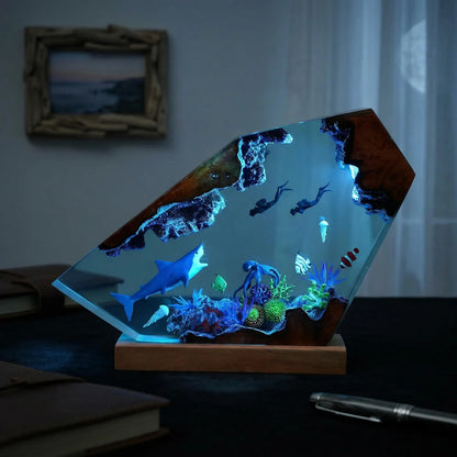 Mermaid Ocean Resin Lamp, Handmade Epoxy Night Light, Coastal Table Decor, Beach House Art
