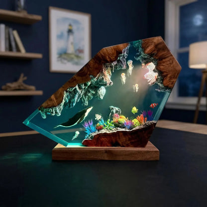 Handmade Humpback Whale & Sea Turtle Resin Lamp – Ocean Night Light Decor